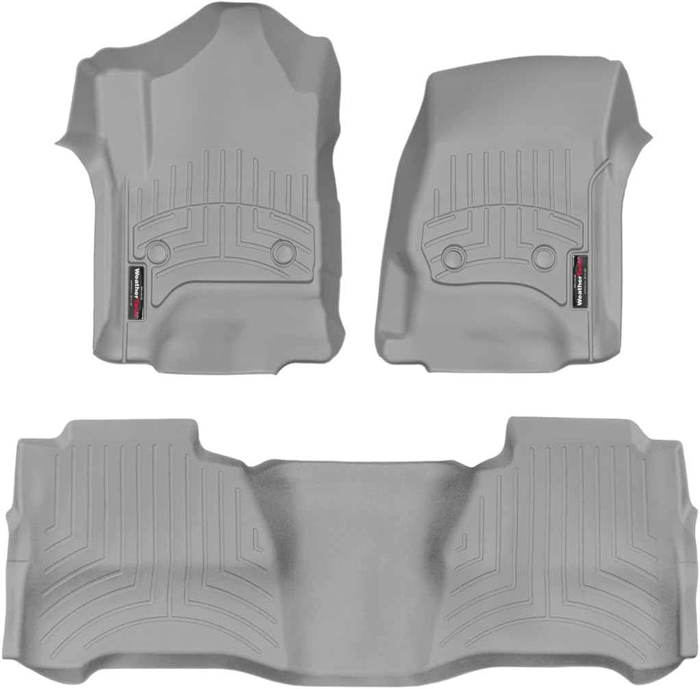 WeatherTech Custom Fit FloorLiners for GMC Sierra 2500HD / 3500HD, Silverado 2500HD/3500HD, Sierra 1500-1st & 2nd Row (467221-465424), Grey