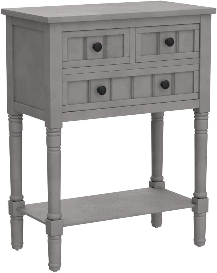 P PURLOVE Narrow Console Table, Farmhouse Entryway Table Slim Sofa Table with Three Storage Drawers and Bottom Shelf, Wood Entry Table for Living Room,Easy Assembly,Gray Wash
