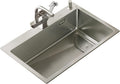 Square Brushed Single Bowl Kitchen Sink/ 304 Stainless Steel Bar Prep Sink with Drain Pipe and Installation Kit Drop in Or Undermount (Color : NO Faucet, Size : 68x45x23.5cm) (Dhave Faucet 72x45x