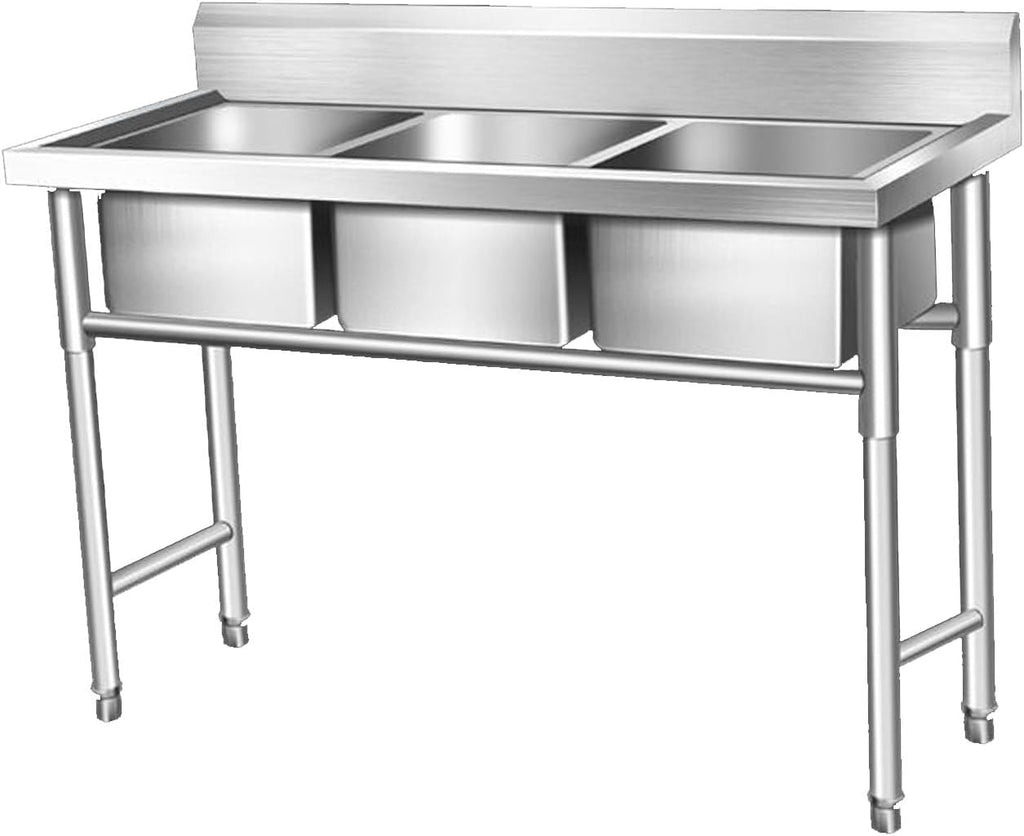 Commercial Catering Sink with Single Cold Water Faucet Standing Single Bowl for Garage Laundry Room and Outdoor Restaurant 175 * 60 * 80 cm,Triple Bowl-145 * 60 * 80 cm