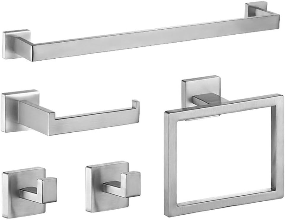 Brushed Stainless Steel Bathroom Hardware Set Towel Bar Toilet Paper Holder Clothes Hook Bathroom Roll Towel Rack Ring,Whole Set