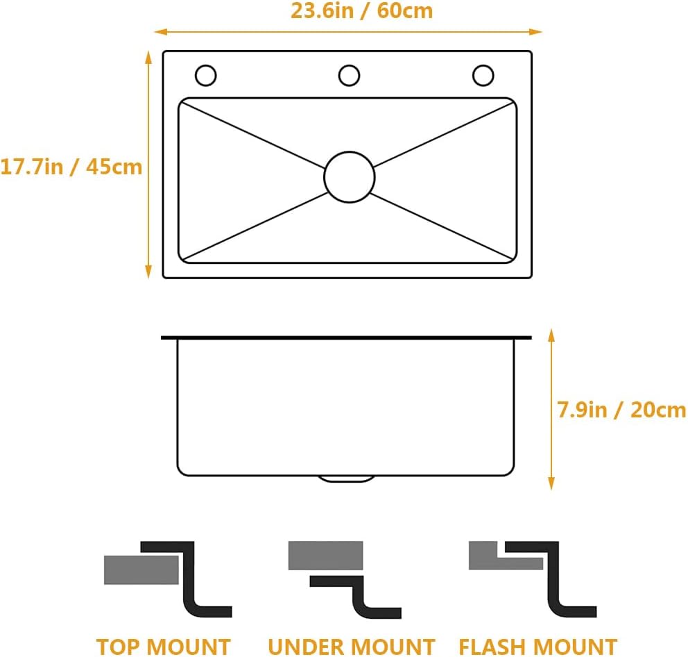 Drop in Stainless Steel Kitchen Sink, 16 Gauge Single Bowl Kitchen Sink, Black 3 Hole Workstation Sink, Topmount Bar Sink, Farmhouse Workstation Sink with Multiple Accessories (23.6 x 17.7in)