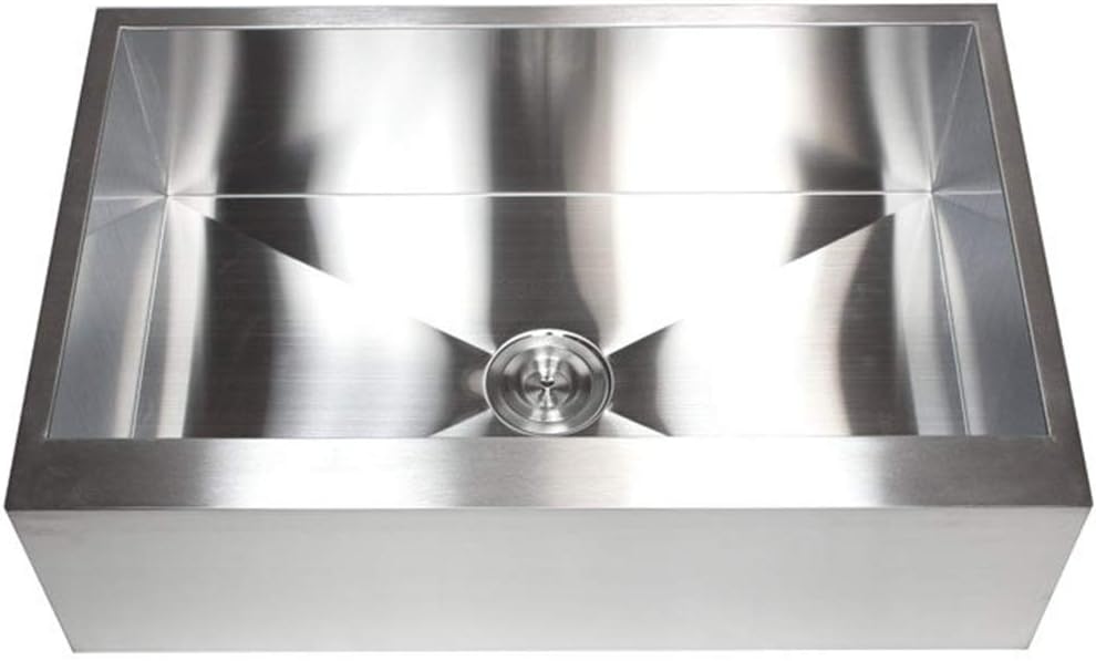 Contemporary Durable Zero Radius 16 Gauge Stainless Steel Single Bowl Apron Front Farmhouse Kitchen Sink with Lift-out Basket Strainer (36 Inch Flat Front)