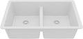 Karran 32' White Quartz Composite Undermount Double Bowl Kitchen Sink with Low Divider – 50/50 Equal Bowl, 535°F Heat Resistant, Sound Dampening, QU-810