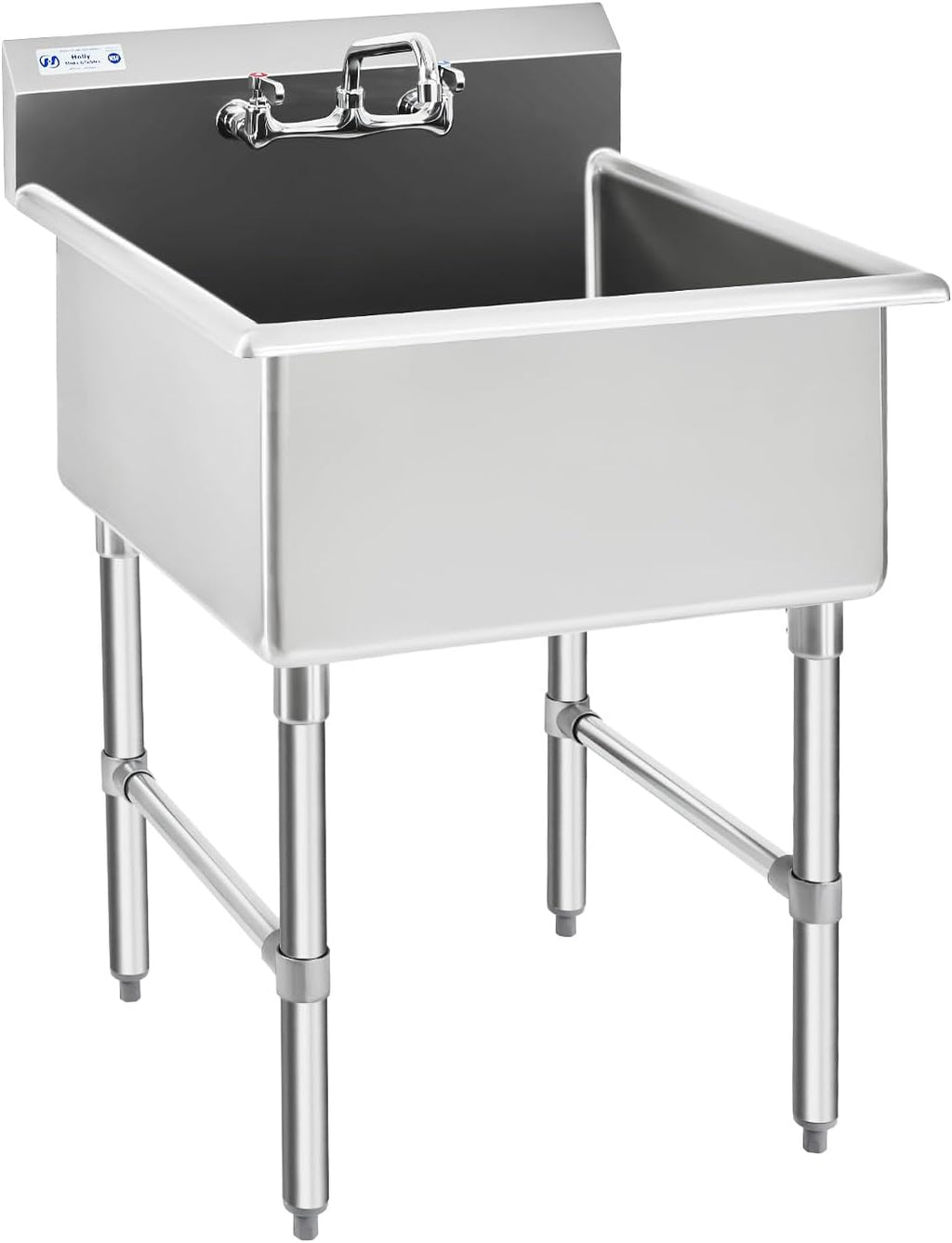 HALLY Commercial Stainless Steel Sink 1 Compartment NSF Prep & Utility Sink with 8' Faucet 24' L x 24' W x 12' D Bowl for Bar, Restaurant, Kitchen, Hotel and Home