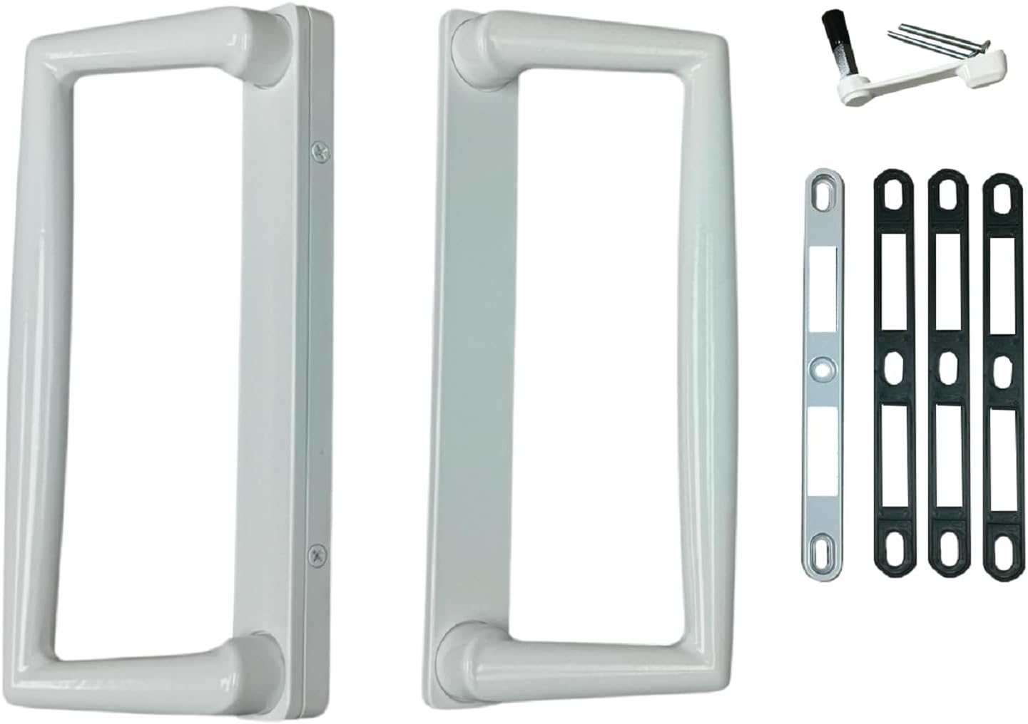9' White PGT Sliding Glass Patio Door Surface Mount Handle Set Replacement with Thumb Latch Lever, Screws, and Keepers - 4-7/8' Hole Spacing - Fix and Repair Door Hardware