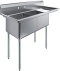 Stainless Steel Prep & Utility Sink | 304 Stainless Steel | Restaurant, Kitchen, Laundry, Garage | NSF (23 in. x 57 in. | Two Bowls | Right Drainboard)