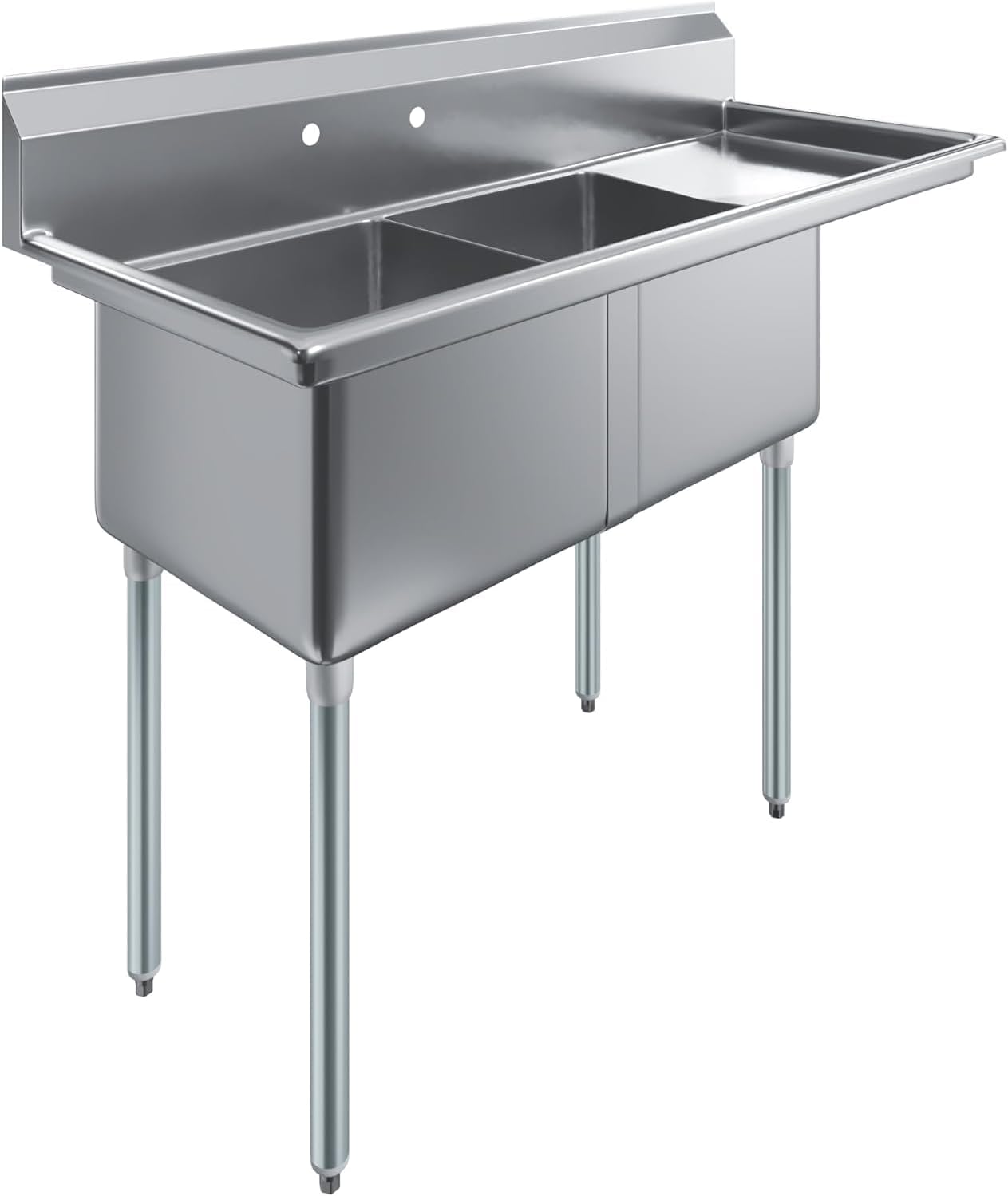 Stainless Steel Prep & Utility Sink | 304 Stainless Steel | Restaurant, Kitchen, Laundry, Garage | NSF (23 in. x 57 in. | Two Bowls | Right Drainboard)