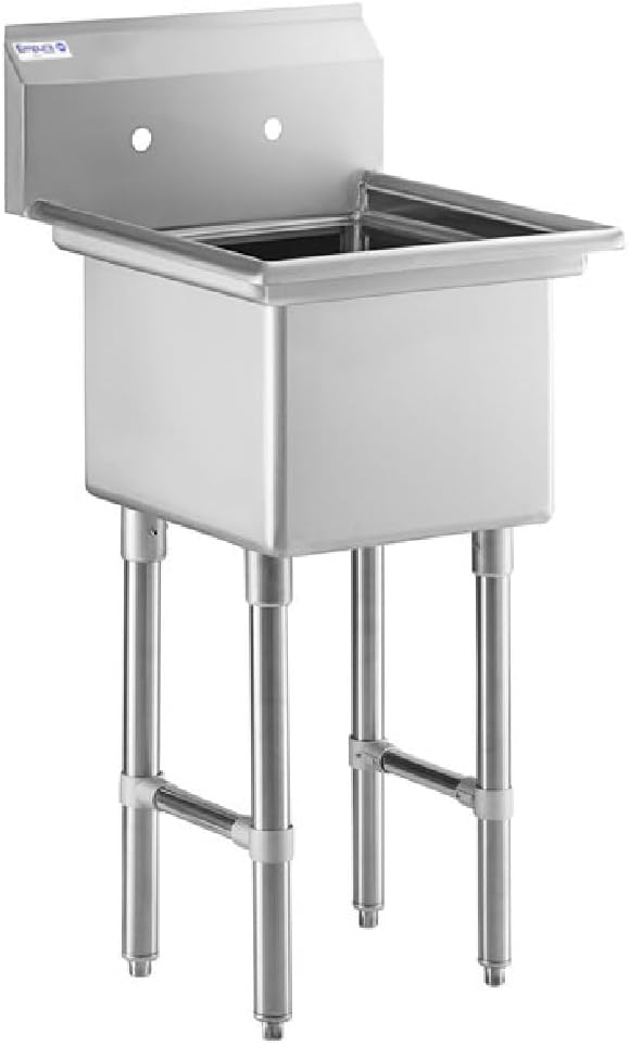 Empura 24' Wide Stainless Steel One Compartment Commercial Sink | Prep Utility 18 x 18 Bowl for Restaurant Laundry Garage | 3.5' Drain Basket, 9.75' Backsplash, 23.5'W x 23'D x 44.25'H, 16 Gauge, NSF