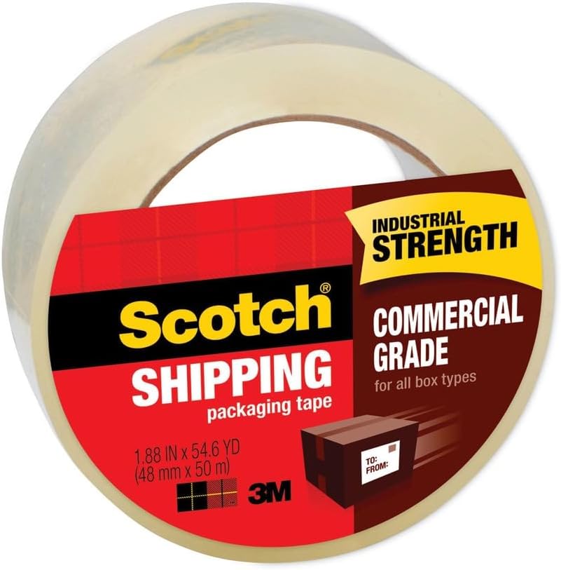 Scotch Commercial Grade Shipping Packaging Tape, Clear, 1.88 in x 54.6 yd, 1 Roll with Heavy Duty Dispenser, Industrial Strength, Heavy Duty Packing Tape for Shipping, Moving, and Storage