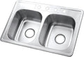 Kingston Brass Gourmetier GKTD33226 Studio Self-Rimming Double Bowl Kitchen Sink, 33-Inch L × 22-Inch W × 6-Inch H, Brushed Stainless Steel