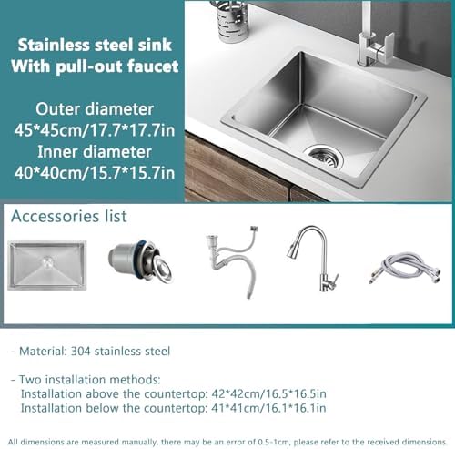 Freestanding Utility Sink,Outdoor Sink Set,Undermount Kitchen Sink,Drop in Stainless Steel Kitchen Sink,Single Bowl Kitchen Sink with Drainage Device,Workst(Set 3