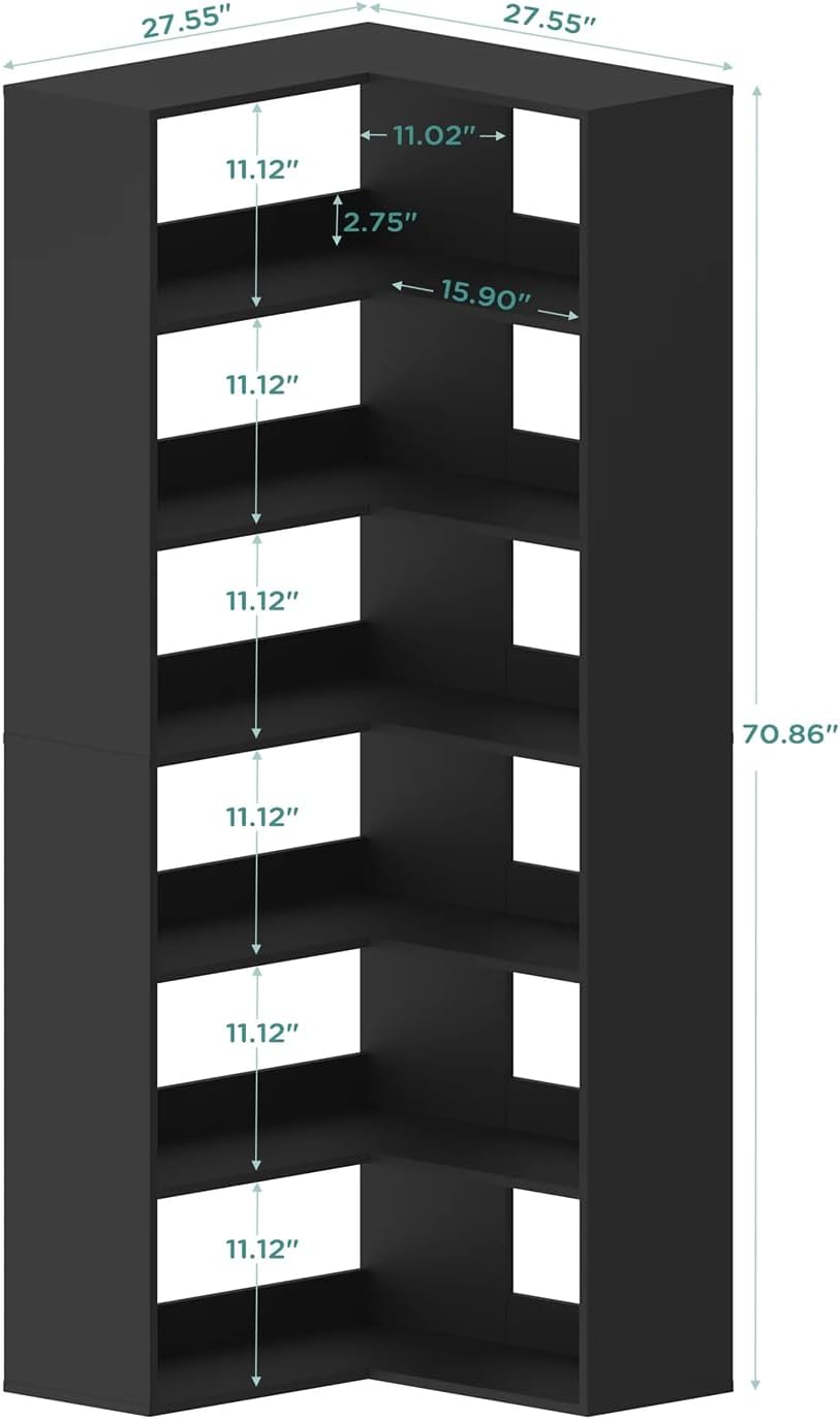 Anystyle 71 Inch Large Corner Shoe Rack for 40+ Pairs, 6-Tier L-Shaped Shoe Storage Cabinet Organizer, Freestanding Wooden Shoe Shelf for Closet, Entryway, Hallway, Black