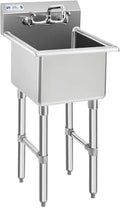HALLY Commercial Stainless Steel Sink 1 Compartment NSF Prep & Utility Sink with 8' Faucet 15' L x 15' W x 12' D Bowl for Bar, Restaurant, Kitchen, Hotel and Home