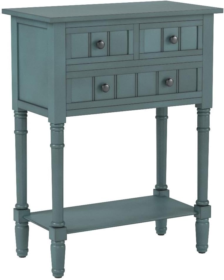 P PURLOVE Narrow Console Table, Farmhouse Entryway Table Slim Sofa Table with Three Storage Drawers and Bottom Shelf, Wood Entry Table for Living Room,Easy Assembly,Navy