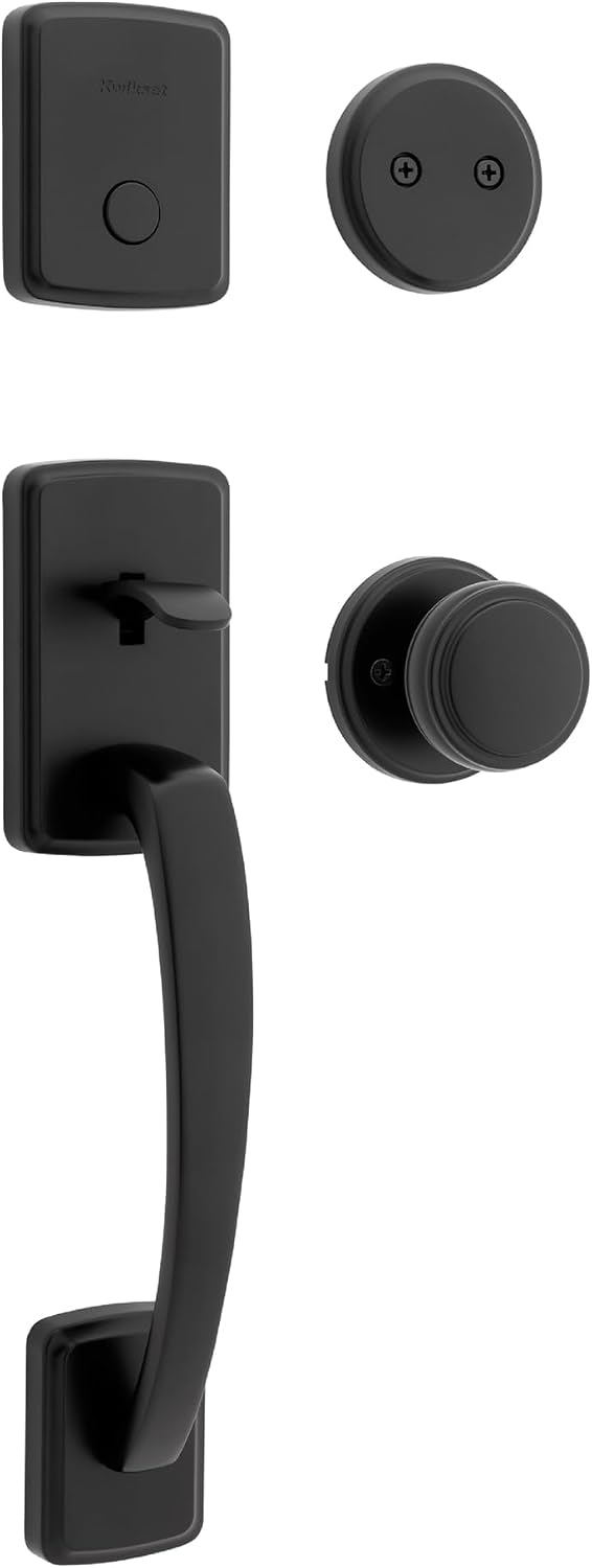 Kwikset Brentford Front Door Lock Handle and Deadbolt Set, Dummy Handleset Exterior with Interior Door Knob, Secure Locking Deadbolt, Matte Black