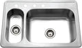 Houzer Legend Stainless Steel Kitchen Sink - 33 Inch Topmount 4-Hole 80/20 Double Small Left Bowl Kitchen Sink, Durable & Versatile, Nested 20-Pack - LHD-3322-20