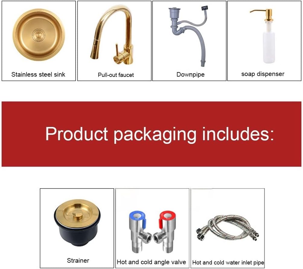304 Stainless Steel Bar Sink Gold Single Bowl Kitchen Sink Home Small Mini Balcony Sink Drop-in Or Undermount Kitchen Decoration (Color : Gold-2, Size : 32x32cm) (Gold4 36x36cm)