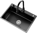 Black Nano Multi-functional Kitchen Sink 304 Stainless Steel Bar Sink Single Bowl RV Sink with Faucet and Drainage Assembly Top Mount Or Under Mount (Color : Black, Size : 60x40x22cm) (Black 45x40