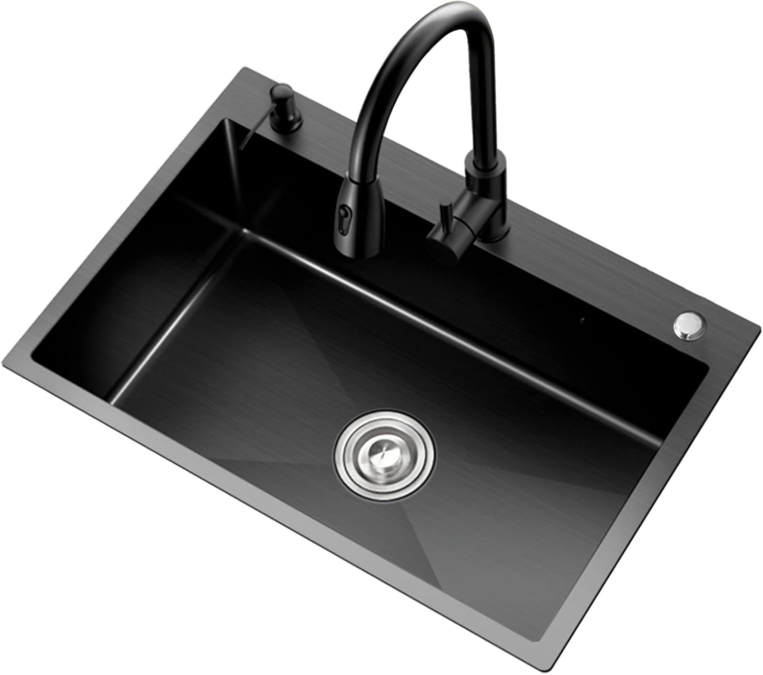 Black Nano Multi-functional Kitchen Sink 304 Stainless Steel Bar Sink Single Bowl RV Sink with Faucet and Drainage Assembly Top Mount Or Under Mount (Color : Black, Size : 60x40x22cm) (Black 45x40