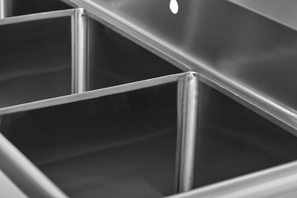 Kratos 59' 18-Gauge Stainless Steel Three Compartment Sink - 18'x18'x12' Bowls