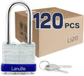 LanuBe Lock Laminated keyed Padlock (1-9/16', 40mm), keyed Alike Locks, Long Shackle, Marked Blue Plastic Hoop, Pack of 120