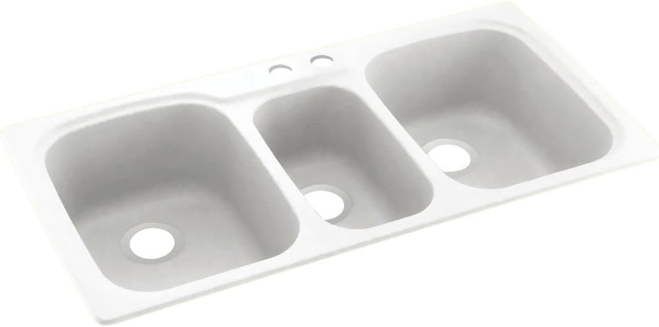 Swanstone KS04422TB.010-2 2-Hole Solid Surface Kitchen Sink, 44' x 22', White