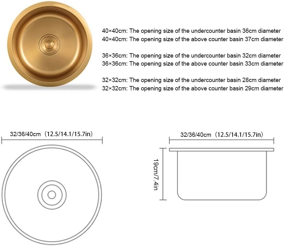 Generic 304 Stainless Steel Bar Sink Gold Single Bowl Kitchen Sink He Small Mini Balcony Sink Drop-in Or Undermount Kitchen Decoration (Color : Gold-3, Size : 32x32cm)