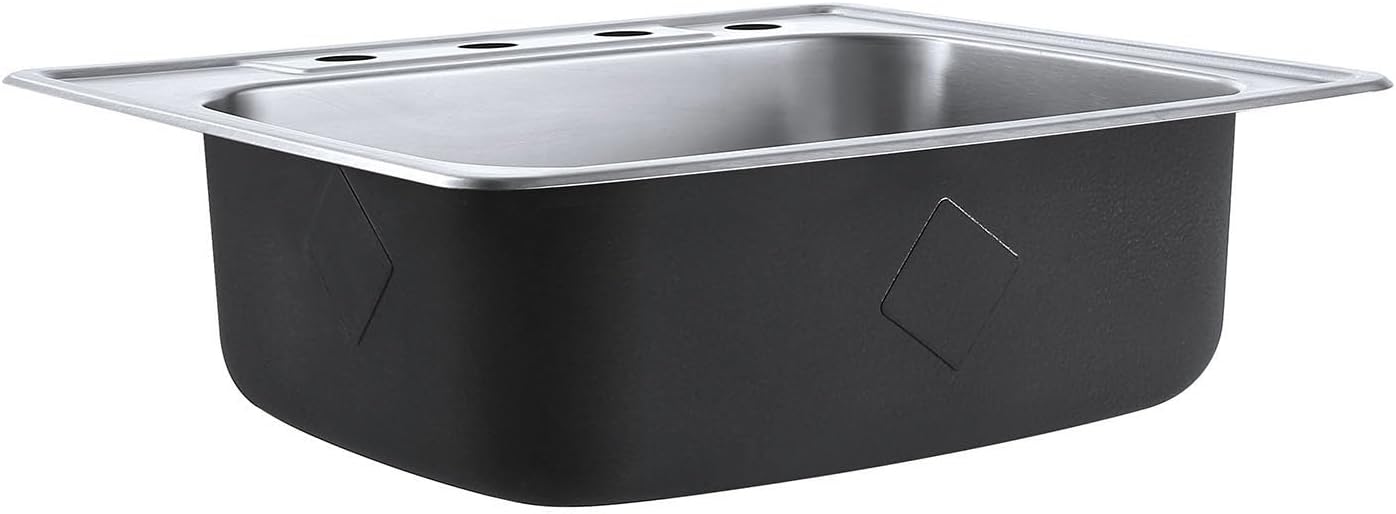 Kingston Brass Gourmetier GKTS25228 Studio Self Rimming Single Bowl Sink, 25-Inch L × 22-Inch W × 8-Inch H, Brushed Stainless Steel