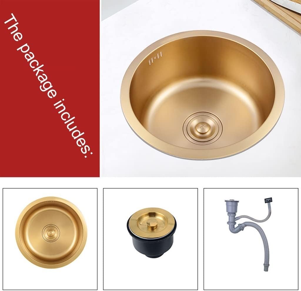 304 Stainless Steel Bar Sink Gold Single Bowl Kitchen Sink Home Small Mini Balcony Sink Drop-in Or Undermount Kitchen Decoration (Color : Gold-2, Size : 32x32cm) (Gold1 32x32cm)