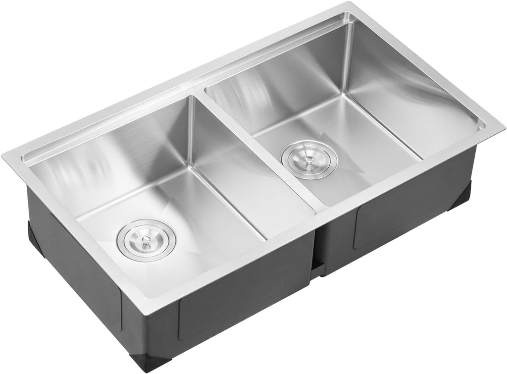 VEVOR 33 inch Kitchen Double Sink, 304 Stainless Steel Undermount Sink Drop-In Single Bowl Farmhouse Basin with Ledge & Multiple Accessories, Household Dishwasher Sinks for Prep Kitchen, Bar 33'*19'