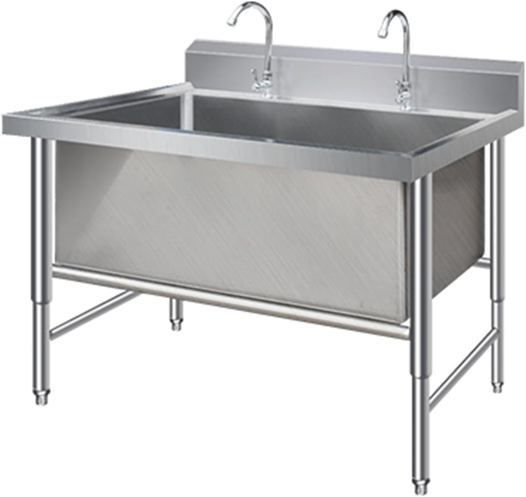 Sink Free Standing Single Bowl Kitchen Sink with Cold and Hot Water Pipe Stainless Steel Sink for Laundry Room Bathroom Farmhouse(