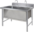 Sink Free Standing Single Bowl Kitchen Sink with Cold and Hot Water Pipe Stainless Steel Sink for Laundry Room Bathroom Farmhouse(