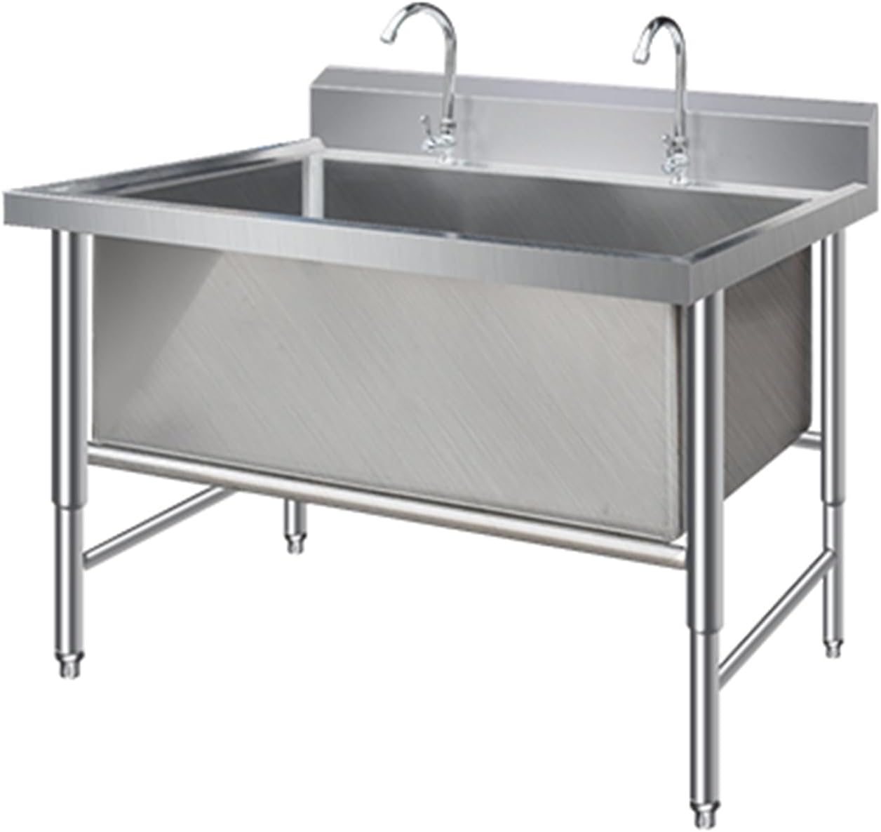 Sink Free Standing Single Bowl Kitchen Sink with Cold and Hot Water Pipe Stainless Steel Sink for Laundry Room Bathroom Farmhouse(