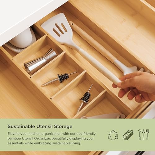 KitchenEdge Premium Silverware, Flatware and Utensil Organizer - Expandable from 16 to 28 In and Adjustable Kitchen Drawer Organizer - Expandable from 16 to 28 In Bundle
