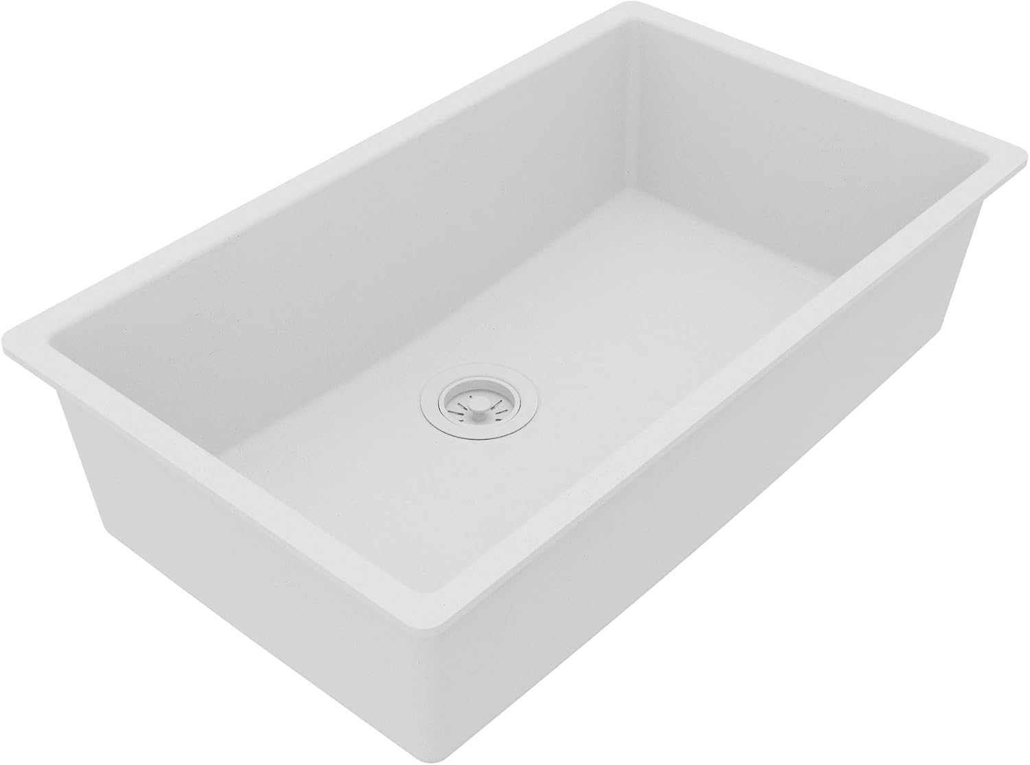 Karran 33 Inch White Undermount Single Bowl Quartz Composite Kitchen Sink, Extra Deep 9' Basin, Heat Scratch and Stain Resistant, Sound Dampening, Rear Drain Design – QU-812