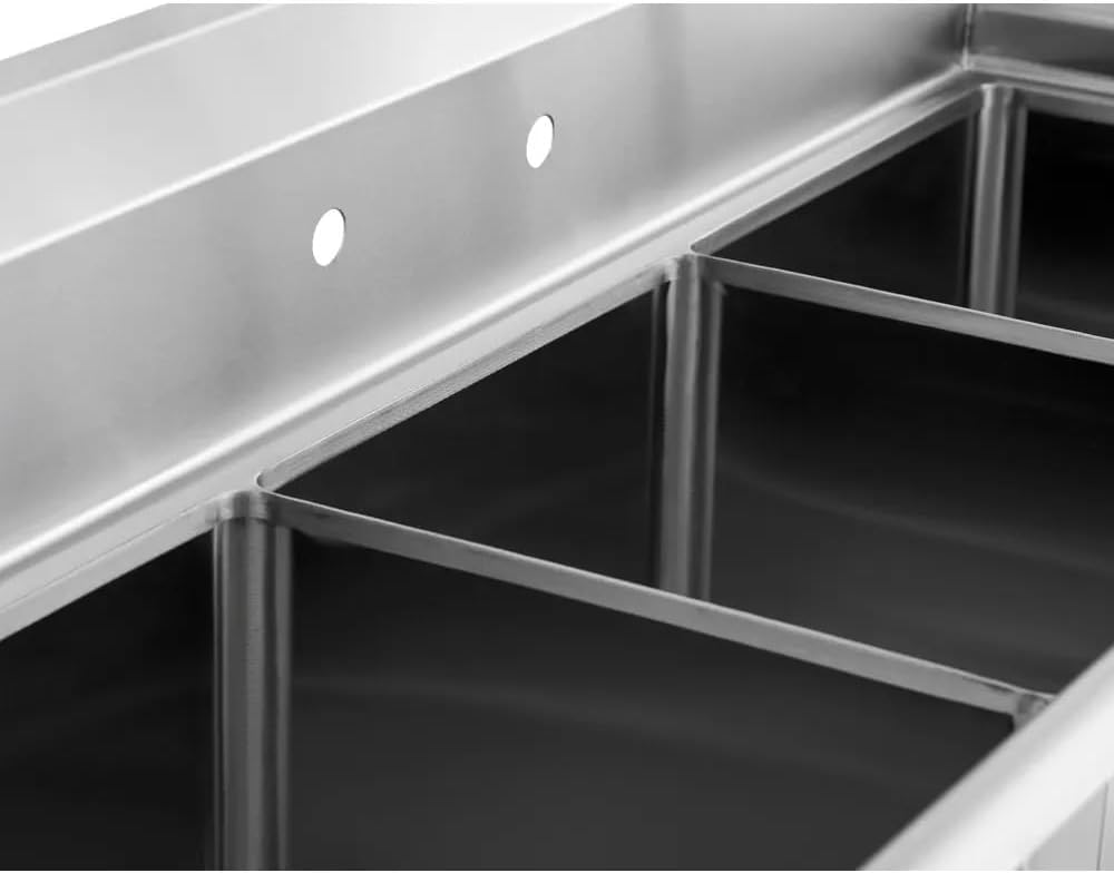 Kratos 29N-057 Three-Bowl Compartment Sink, 17'Wx17'Lx12'H Bowl Size, Drainboard on Left