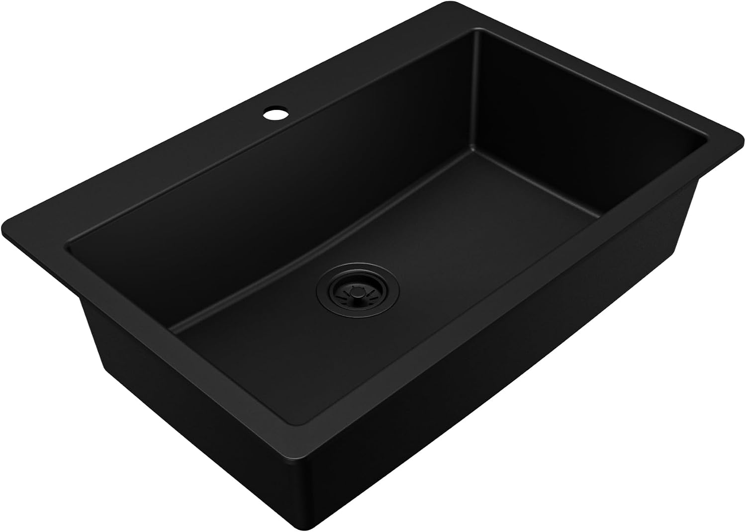 Karran 33' Drop-In Top Mount Quartz Composite Single Bowl Kitchen Sink in Black – Extra Deep 9' Basin, Heat Resistant, Sound Dampening, Easy Clean Surface