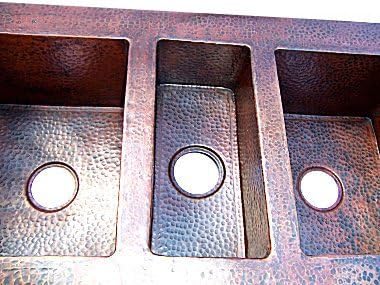 Triple Bowl Hammered Copper Kitchen Sink