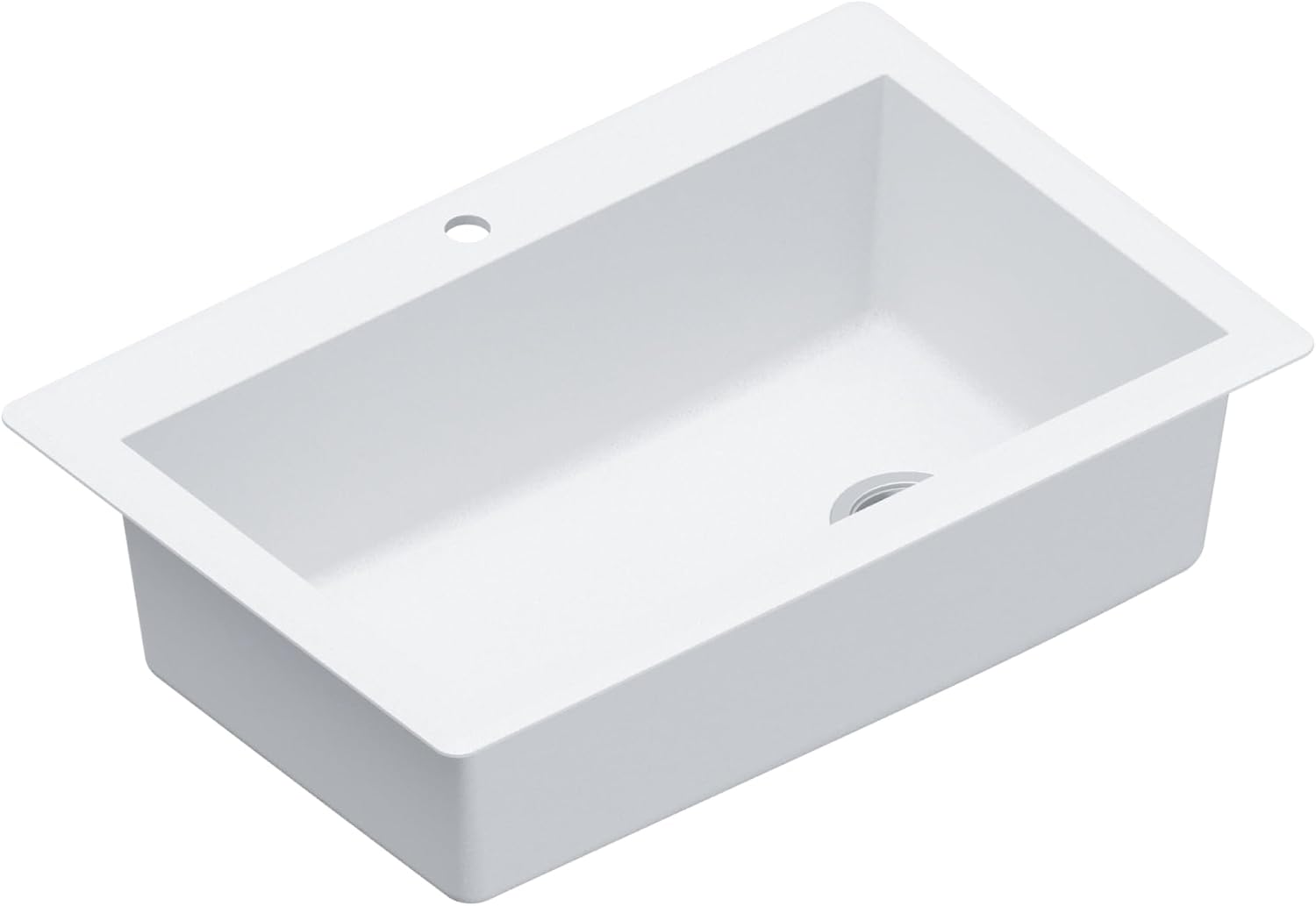 Karran QT-670 Drop-In/Top Mount 33' Single Bowl Granite Quartz Composite Kitchen Sink in White – Right Side Drain, Extra Deep 9' Basin, Heat & Scratch Resistant, Sound Dampening