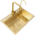 Kitchen Sink Single Bowl Bar Prep Gold Stainless Steel Drop in Or Undermount with Square Faucet and Installation Kit (Color : Gold, Size : 75x46x22cm) (Gold 60x46x22cm)