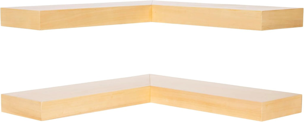 Kate and Laurel Havlock Modern Wood Two-Piece Floating Corner Shelf Set, 26 x 8 x 3, Natural Wood, Wooden Corner Shelving with Unique Geometric Shape for Living Room Decor or Entryway Storage