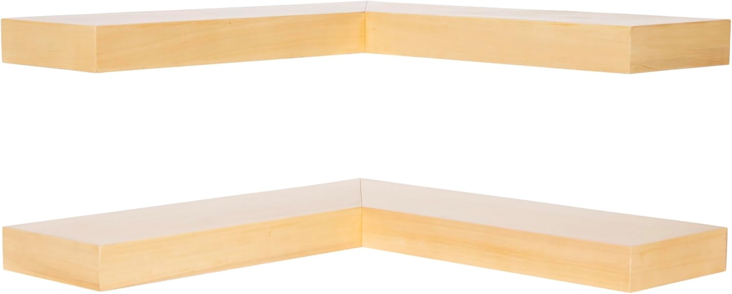Kate and Laurel Havlock Modern Wood Two-Piece Floating Corner Shelf Set, 26 x 8 x 3, Natural Wood, Wooden Corner Shelving with Unique Geometric Shape for Living Room Decor or Entryway Storage