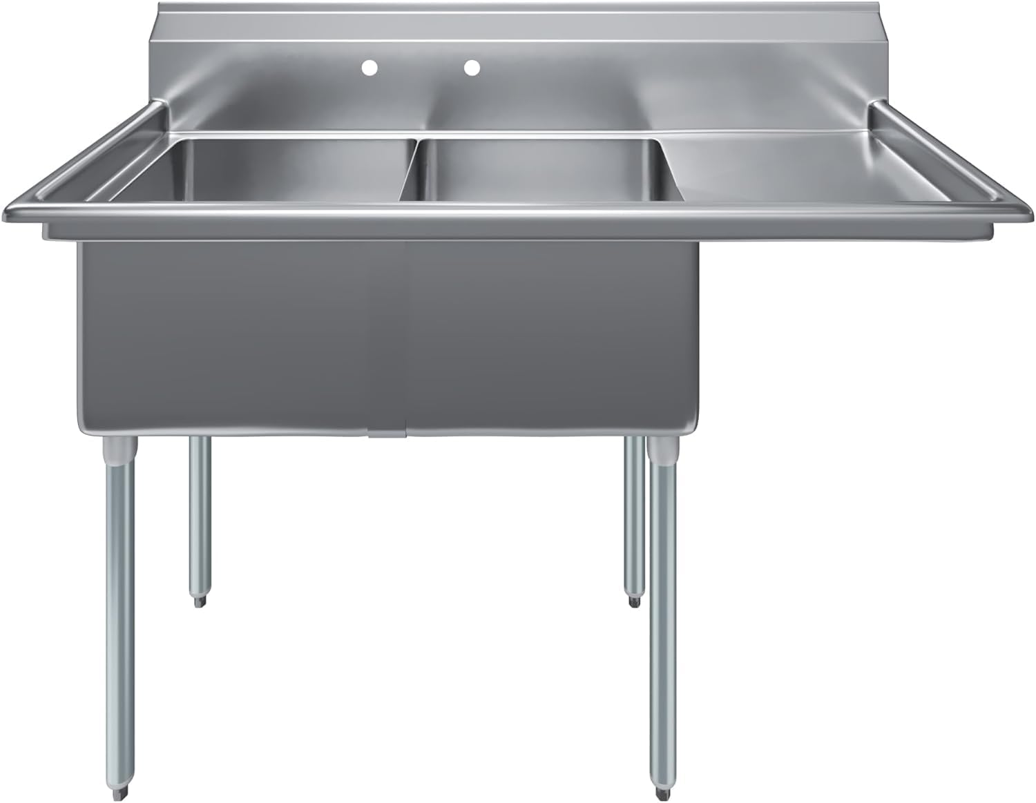 Stainless Steel Prep & Utility Sink | 304 Stainless Steel | Restaurant, Kitchen, Laundry, Garage | NSF (23 in. x 57 in. | Two Bowls | Right Drainboard)