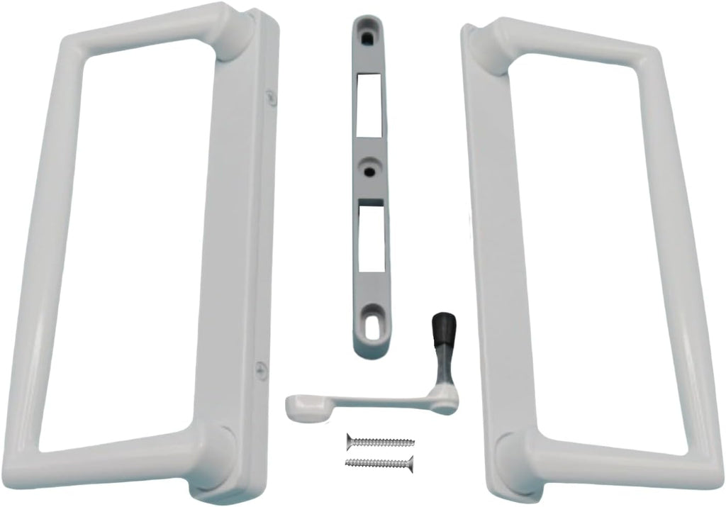 9' White PGT Sliding Glass Patio Door Surface Mount Handle Set Replacement with Thumb Latch Lever, Screws, and Keepers - 4-7/8' Hole Spacing - Fix and Repair Door Hardware