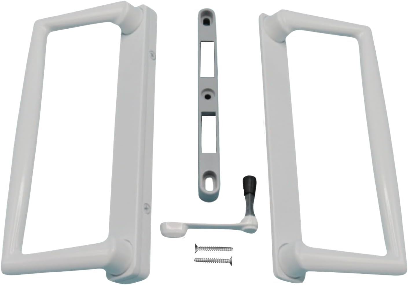 9' White PGT Sliding Glass Patio Door Surface Mount Handle Set Replacement with Thumb Latch Lever, Screws, and Keepers - 4-7/8' Hole Spacing - Fix and Repair Door Hardware