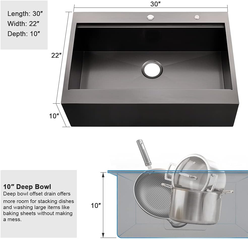 30 Inch Black Farmhouse Kitchen Sink Drop In - 30 inch Apron Front Farmhouse Sink Workstation Kitchen Sink Single Bowl 16 Gauge Stainless Steel Farm Sink