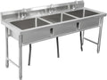 Stainless Steel Triple Bowl Kitchen Sink, Free Standing Utility Sink, Multipurpose Vanity Basin for Laundry Room,Garage,Basement(100X50cm/39.3X19.6in)