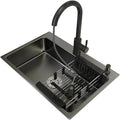 Kitchen Sink Modern Nano Black Single Bowl Bar Prep 304 Stainless Steel RV Sink with Pull Out Faucet & Drain Top Mount Or Undermount (Color : Black, Size : 55x45x22cm) (Black 55x45x22cm)