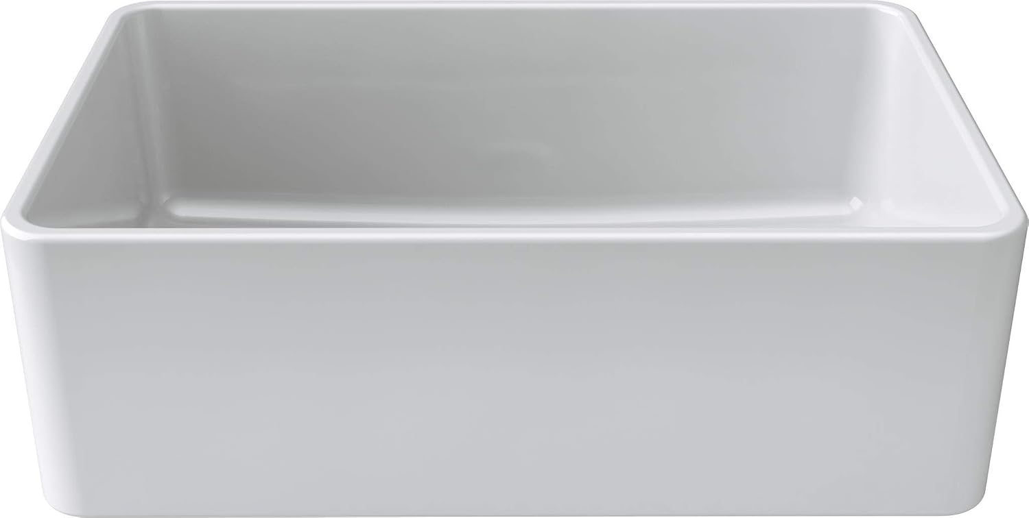 Fireclay Sink, Single Bowl Farmhouse Apron Kitchen Sink, White, (30')